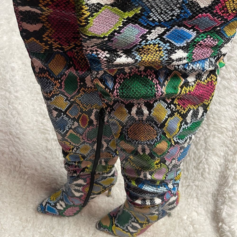 Rumbidra synthetic multi color snake skin print thigh high Boots SZ8